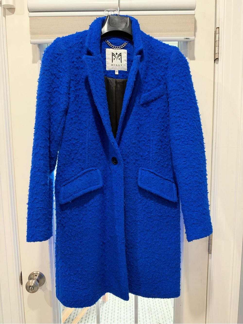 Milly Electric Blue Textured Pea Coat